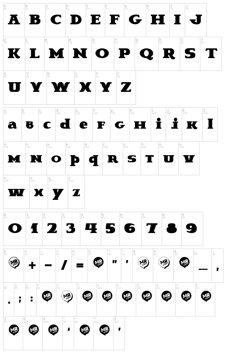 Brava Novella font map